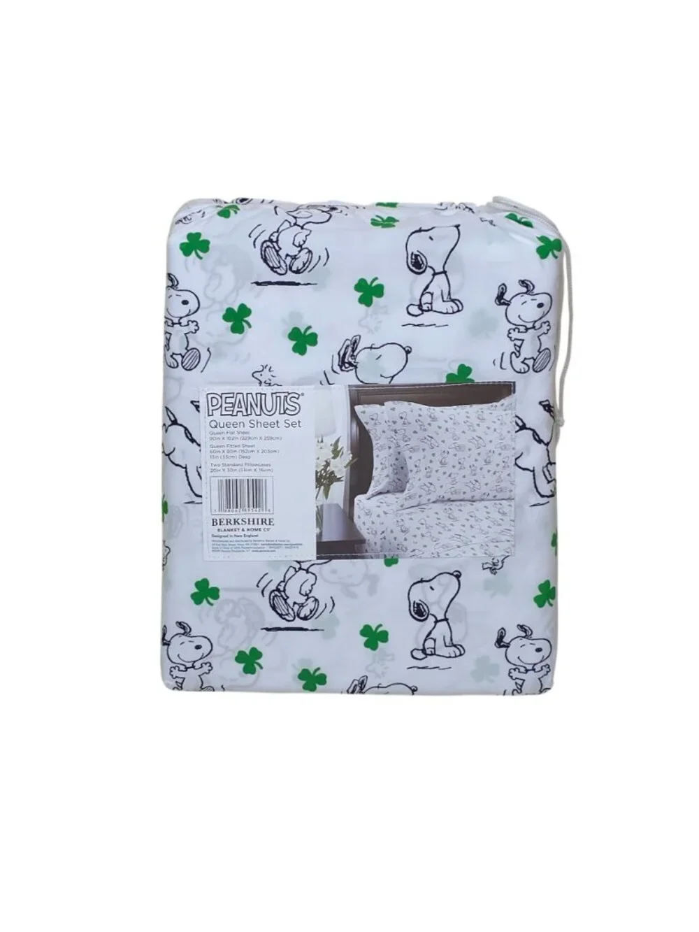 Peanuts Snoopy Queen Sheet Set St Patrick's Day Shamrocks By Berkshire Spring